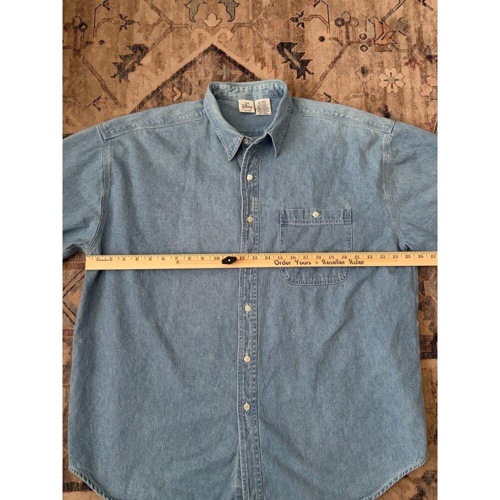 Vintage 90s Disney Store Denim Shirt XXL Mickey Minnie Goofy Donald Pluto - Picture 5 of 9